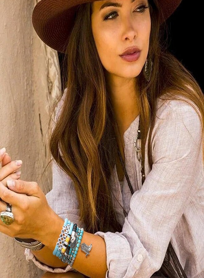 Sistble Cowgirl Bracelets for Women Girls, Cowgirl Jewelry Western Gifts for Women Cow Girl Accessories Bead Bracelet Stackable Turquoise Boot Western Outfit Party Birthday Halloween Christmas Jewelry - Image 5
